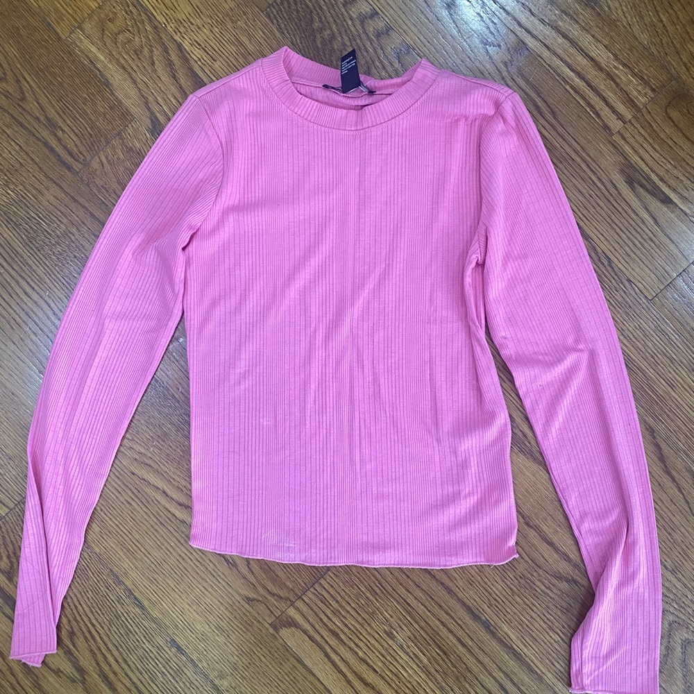 Long Sleeve Ribbed Crewneck Top - Pink